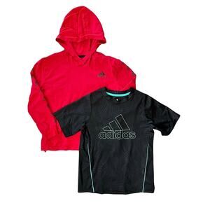 Adidas Kids Size S/8 Tops Bundle: Red Hooded Tee and Black T-Shirt